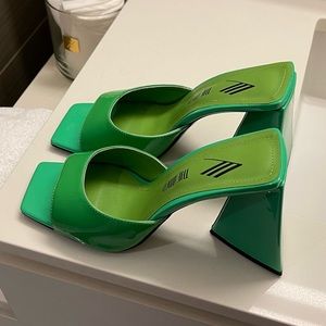 Green Leather Mules Heel